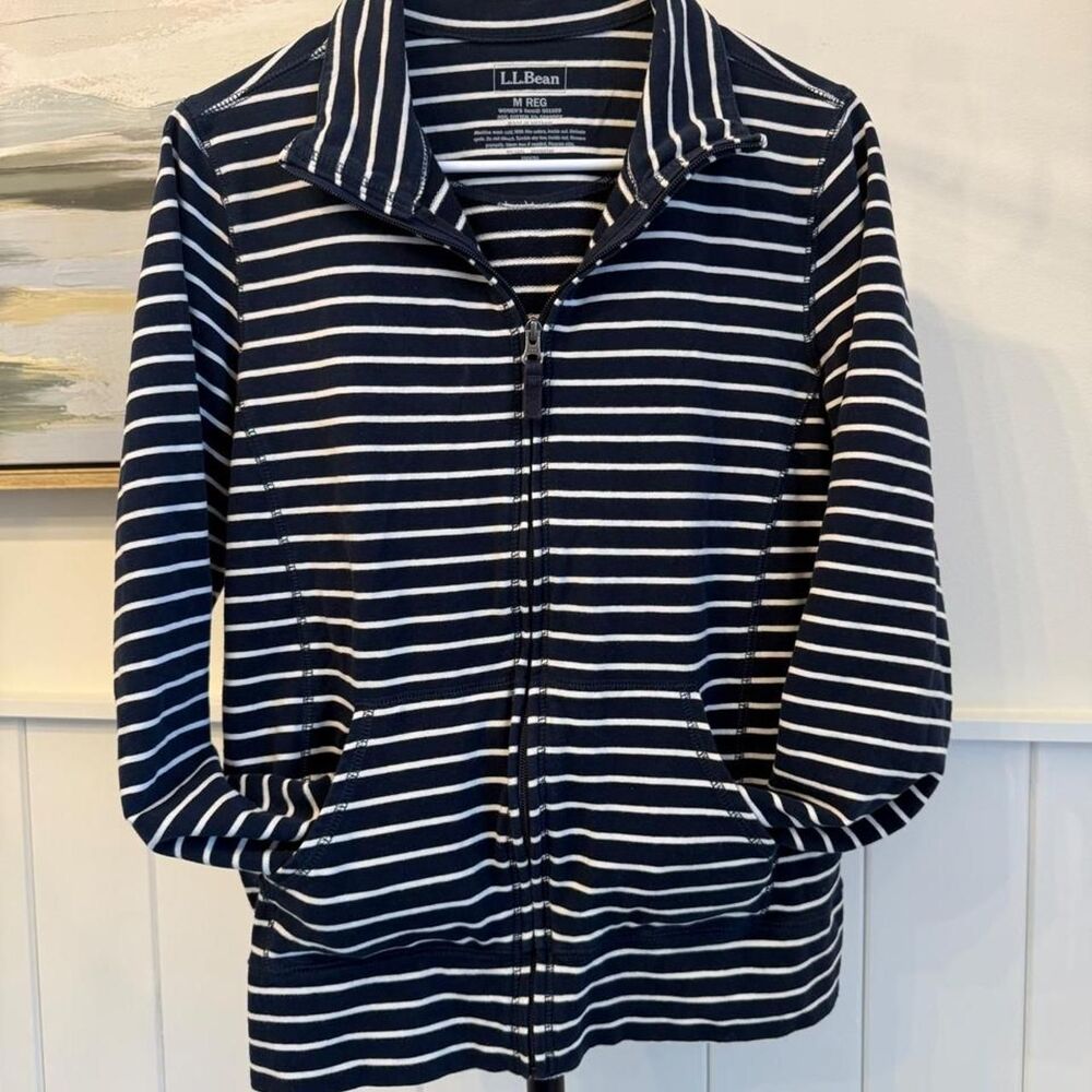 L.L.Bean Navy & White Striped Full Zip Jacket Women’s Medium